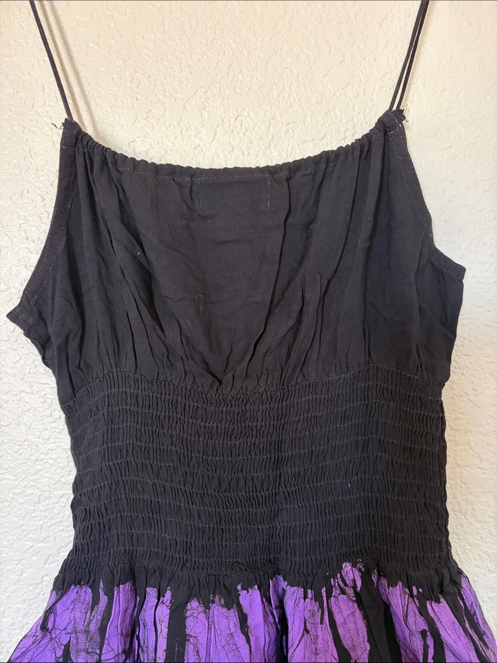 Black and Purple Embroidered Smocked Mini Dress - Picture 7 of 9